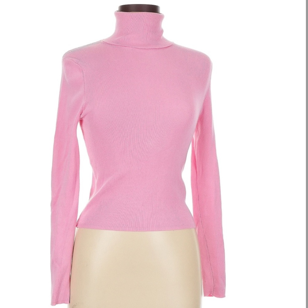 Zara soft pink Rib Knit Turtleneck Sweater Size large
